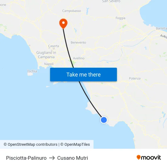 Pisciotta-Palinuro to Cusano Mutri map