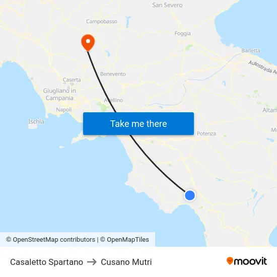 Casaletto Spartano to Cusano Mutri map