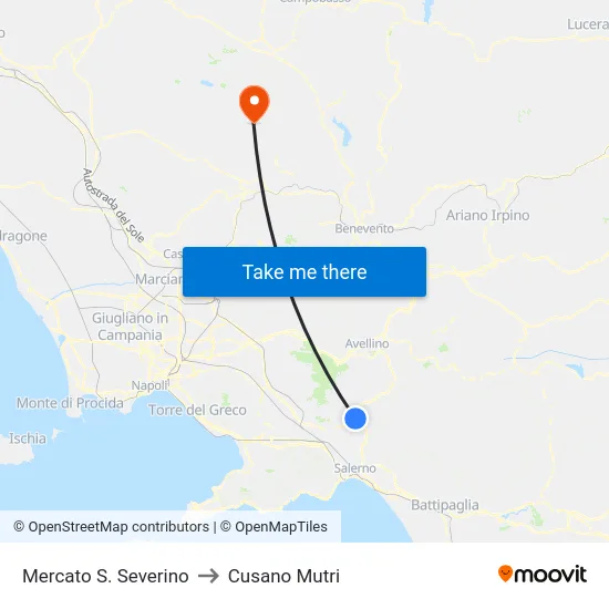 Mercato S. Severino to Cusano Mutri map