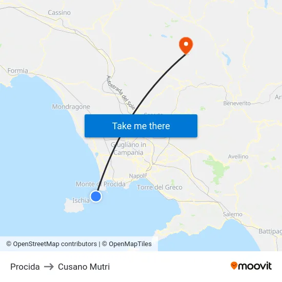 Procida to Cusano Mutri map