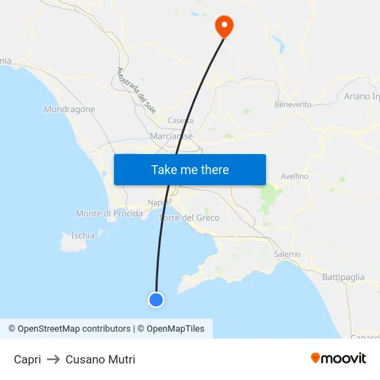 Capri to Cusano Mutri map