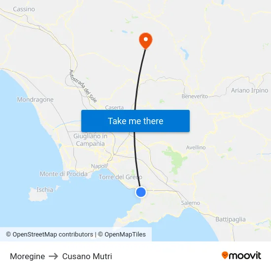 Moregine to Cusano Mutri map