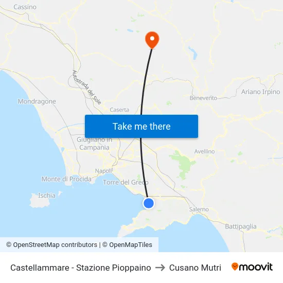 Castellammare - Stazione Pioppaino to Cusano Mutri map