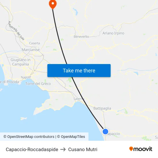 Capaccio-Roccadaspide to Cusano Mutri map
