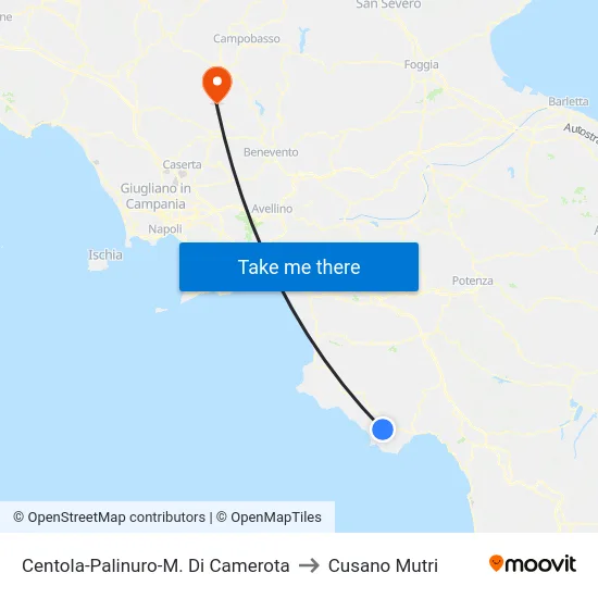 Centola-Palinuro-M. Di Camerota to Cusano Mutri map