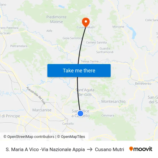 S. Maria A Vico -Via Nazionale Appia to Cusano Mutri map