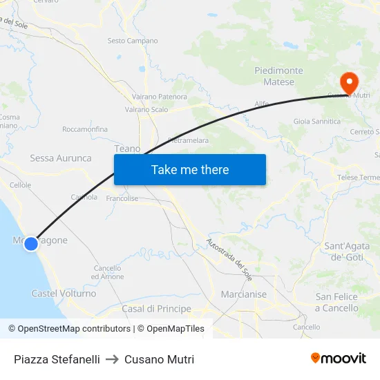 Piazza Stefanelli to Cusano Mutri map