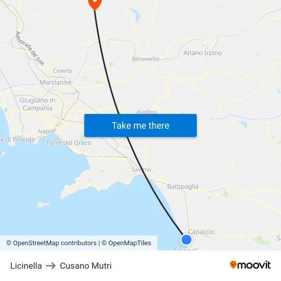 Licinella to Cusano Mutri map
