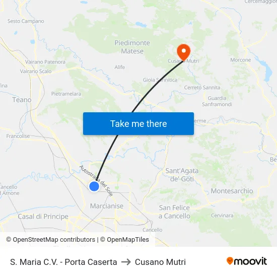 S. Maria C.V. - Porta Caserta to Cusano Mutri map