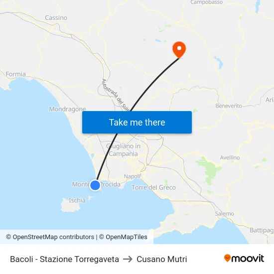 Bacoli - Stazione Torregaveta to Cusano Mutri map