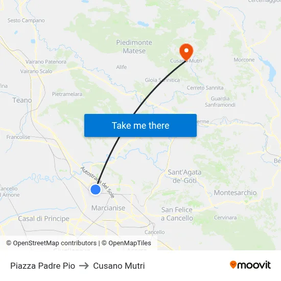 Piazza Padre Pio to Cusano Mutri map
