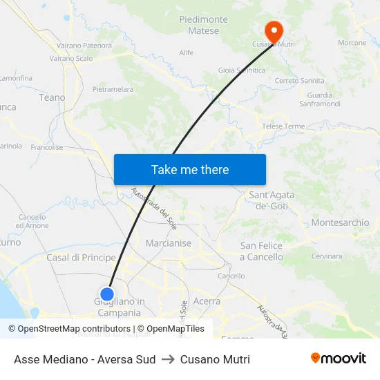 Asse Mediano - Aversa Sud to Cusano Mutri map