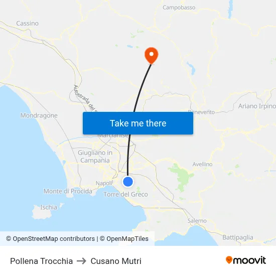 Pollena Trocchia to Cusano Mutri map