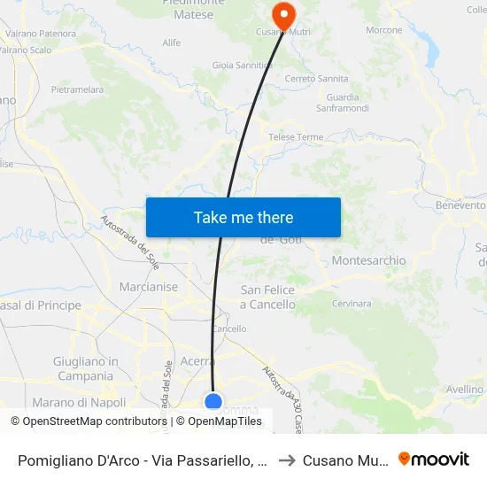 Pomigliano D'Arco - Via Passariello, 84 to Cusano Mutri map