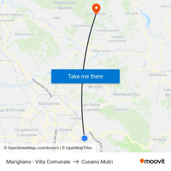 Marigliano - Villa Comunale to Cusano Mutri map