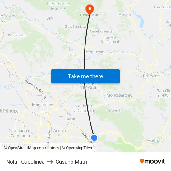 Nola - Capolinea to Cusano Mutri map