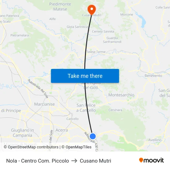 Nola - Centro Com. Piccolo to Cusano Mutri map