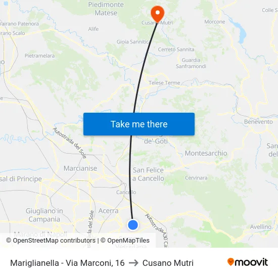 Mariglianella - Via Marconi, 16 to Cusano Mutri map