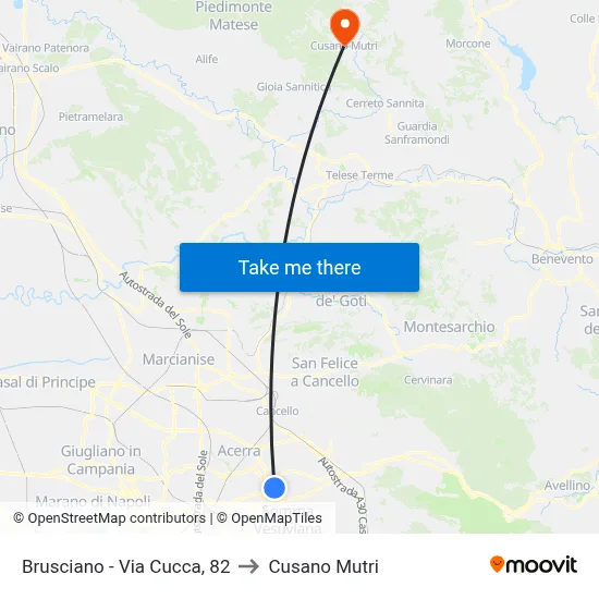 Brusciano - Via Cucca, 82 to Cusano Mutri map