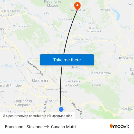 Brusciano - Stazione to Cusano Mutri map