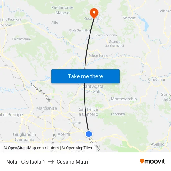 Nola - Cis Isola 1 to Cusano Mutri map