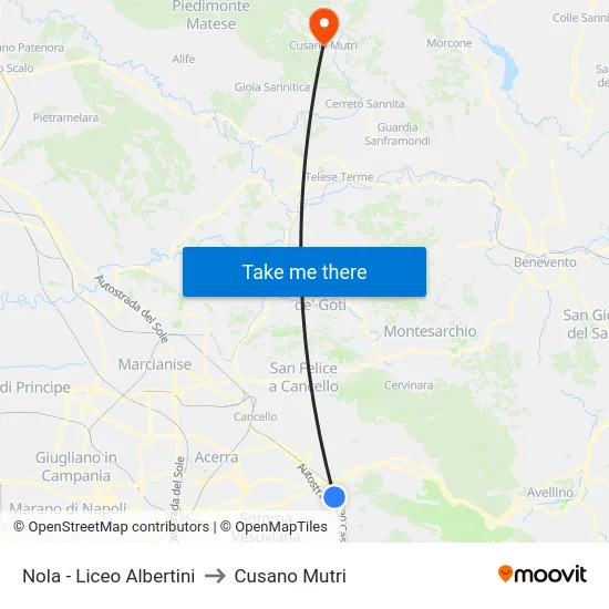 Nola - Liceo Albertini to Cusano Mutri map