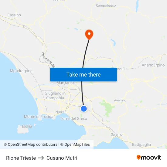 Rione Trieste to Cusano Mutri map
