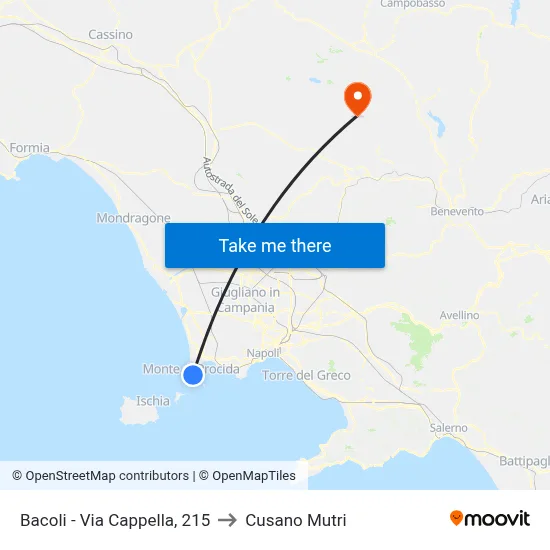 Bacoli - Via Cappella, 215 to Cusano Mutri map