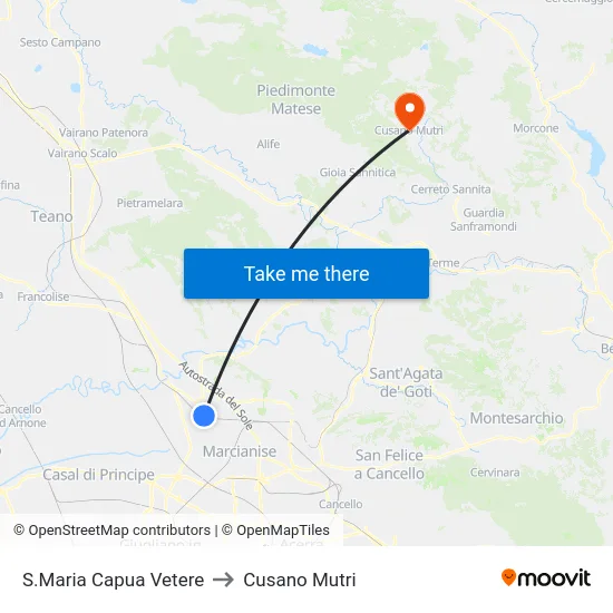S.Maria Capua Vetere to Cusano Mutri map
