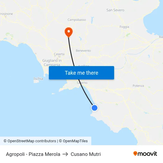 Agropoli - Piazza Merola to Cusano Mutri map