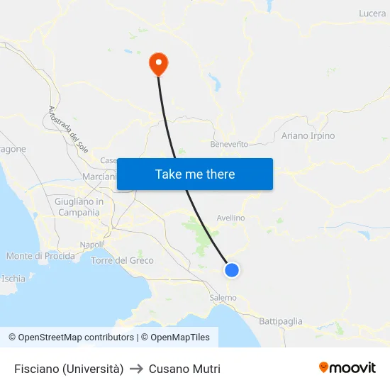 Fisciano (Università) to Cusano Mutri map