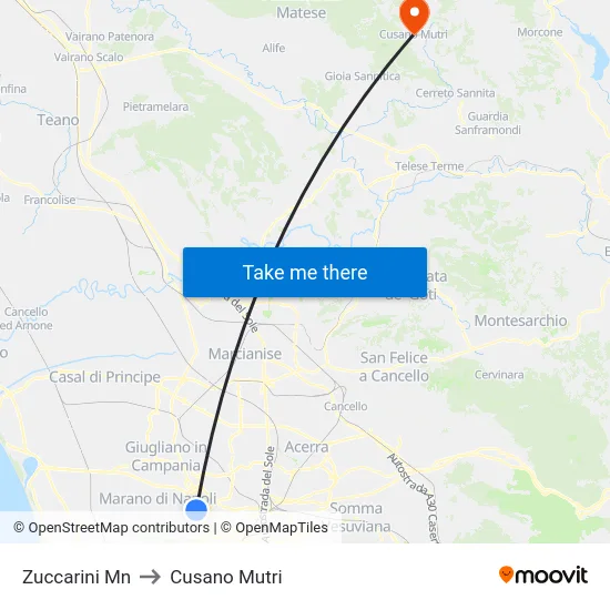 Zuccarini Mn to Cusano Mutri map