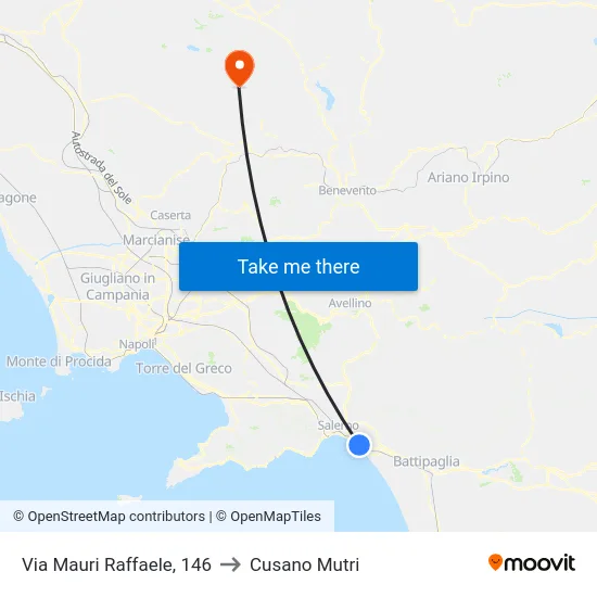 Via Mauri Raffaele, 146 to Cusano Mutri map