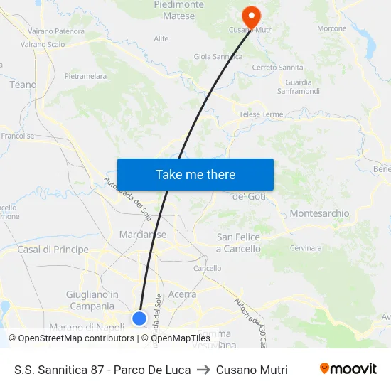 S.S. Sannitica 87 - Parco De Luca to Cusano Mutri map