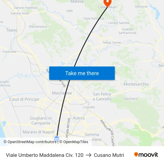 Viale Umberto Maddalena Civ. 120 to Cusano Mutri map