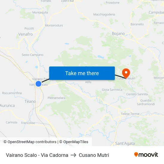 Vairano Scalo - Via Cadorna to Cusano Mutri map
