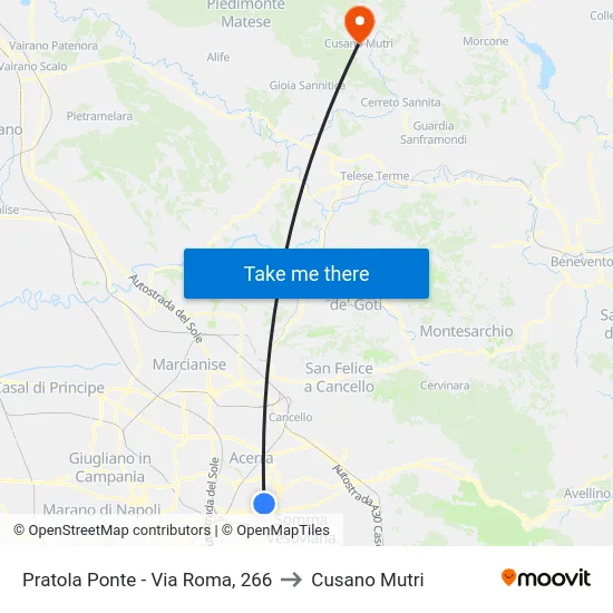 Pratola Ponte - Via Roma, 266 to Cusano Mutri map