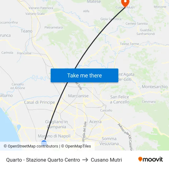 Quarto - Stazione Quarto Centro to Cusano Mutri map