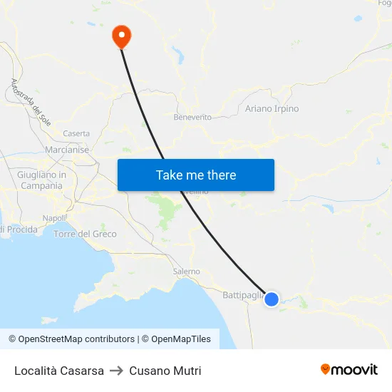Località Casarsa to Cusano Mutri map