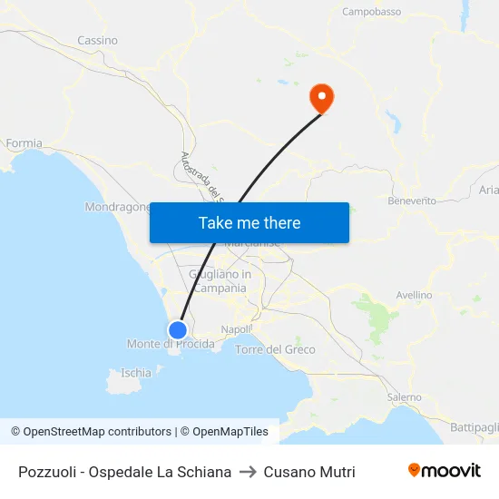 Pozzuoli - Ospedale La Schiana to Cusano Mutri map
