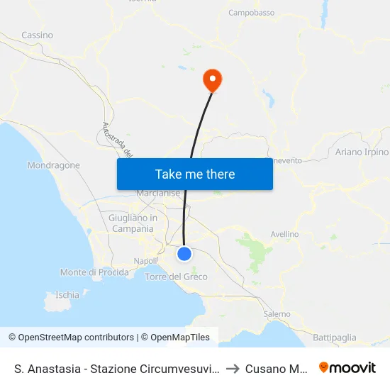 S. Anastasia - Stazione Circumvesuviana to Cusano Mutri map