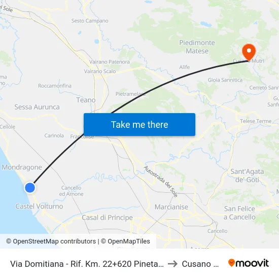 Via Domitiana - Rif. Km. 22+620 Pineta Prisconte to Cusano Mutri map