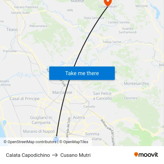 Calata Capodichino to Cusano Mutri map