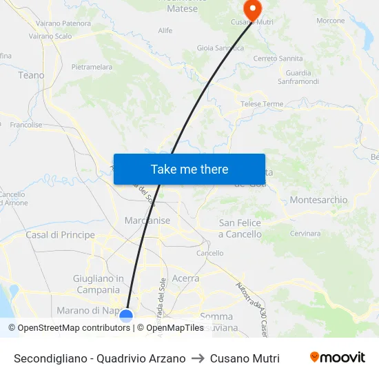 Secondigliano - Quadrivio Arzano to Cusano Mutri map