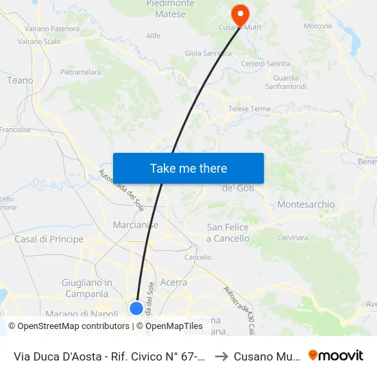 Via Duca D'Aosta - Rif. Civico N° 67-69 to Cusano Mutri map