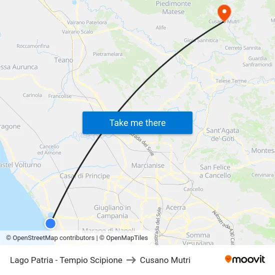Lago Patria - Tempio Scipione to Cusano Mutri map