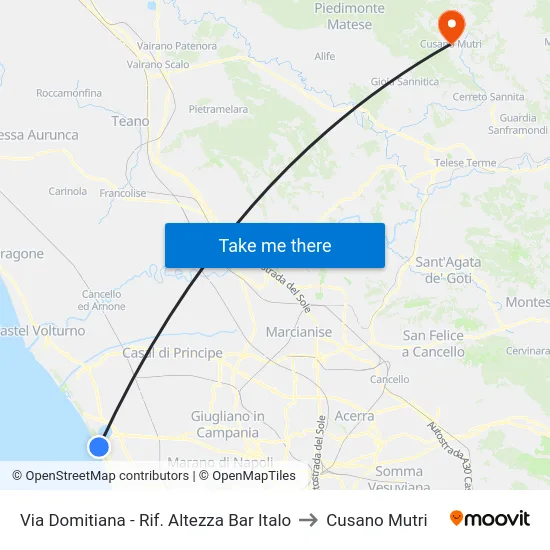 Via Domitiana - Rif. Altezza Km 42 to Cusano Mutri map