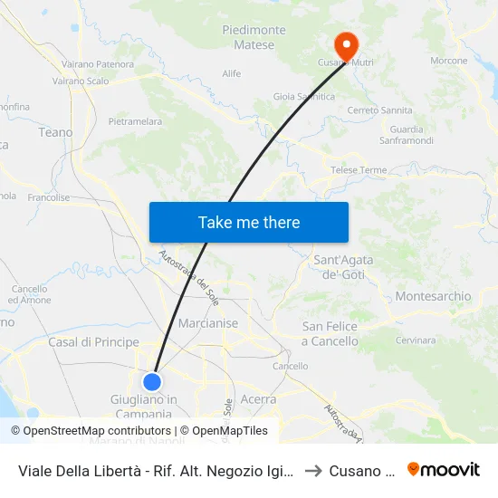 Viale Della Libertà - Rif. Alt. Negozio Igienici Esagono to Cusano Mutri map
