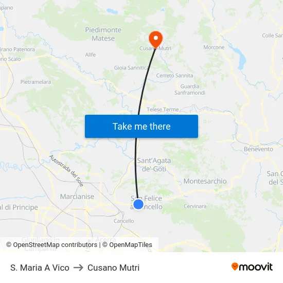 S. Maria A Vico to Cusano Mutri map