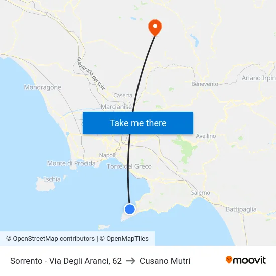 Sorrento - Via Degli Aranci, 62 to Cusano Mutri map